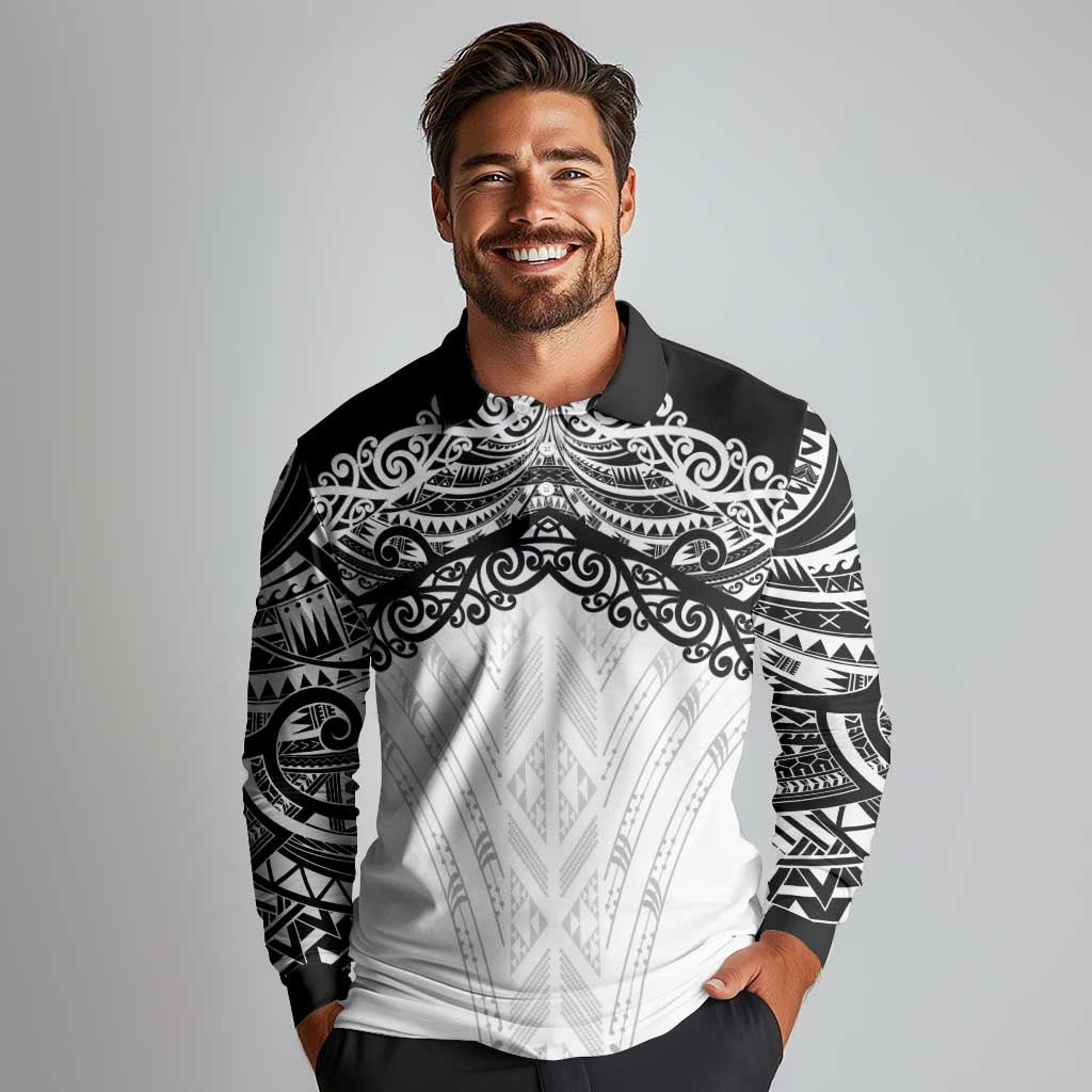 New Zealand Koru Fern Custom Long Sleeve Polo Shirt Simple Taniko Motif LT9 - Polynesian Pride