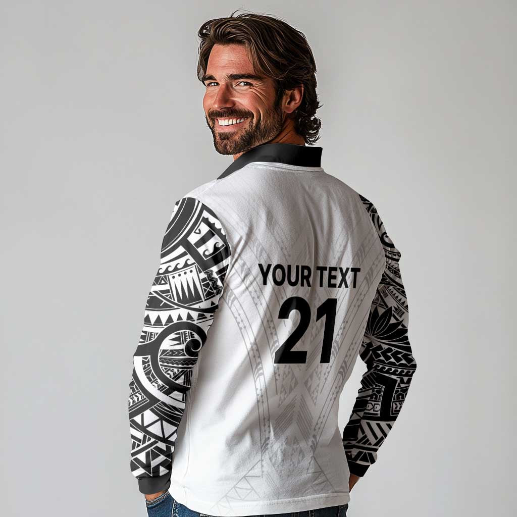 New Zealand Koru Fern Custom Long Sleeve Polo Shirt Simple Taniko Motif LT9 - Polynesian Pride