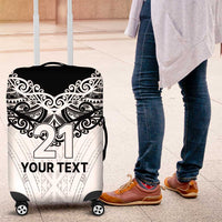 New Zealand Koru Fern Custom Luggage Cover Simple Taniko Motif LT9 White - Polynesian Pride