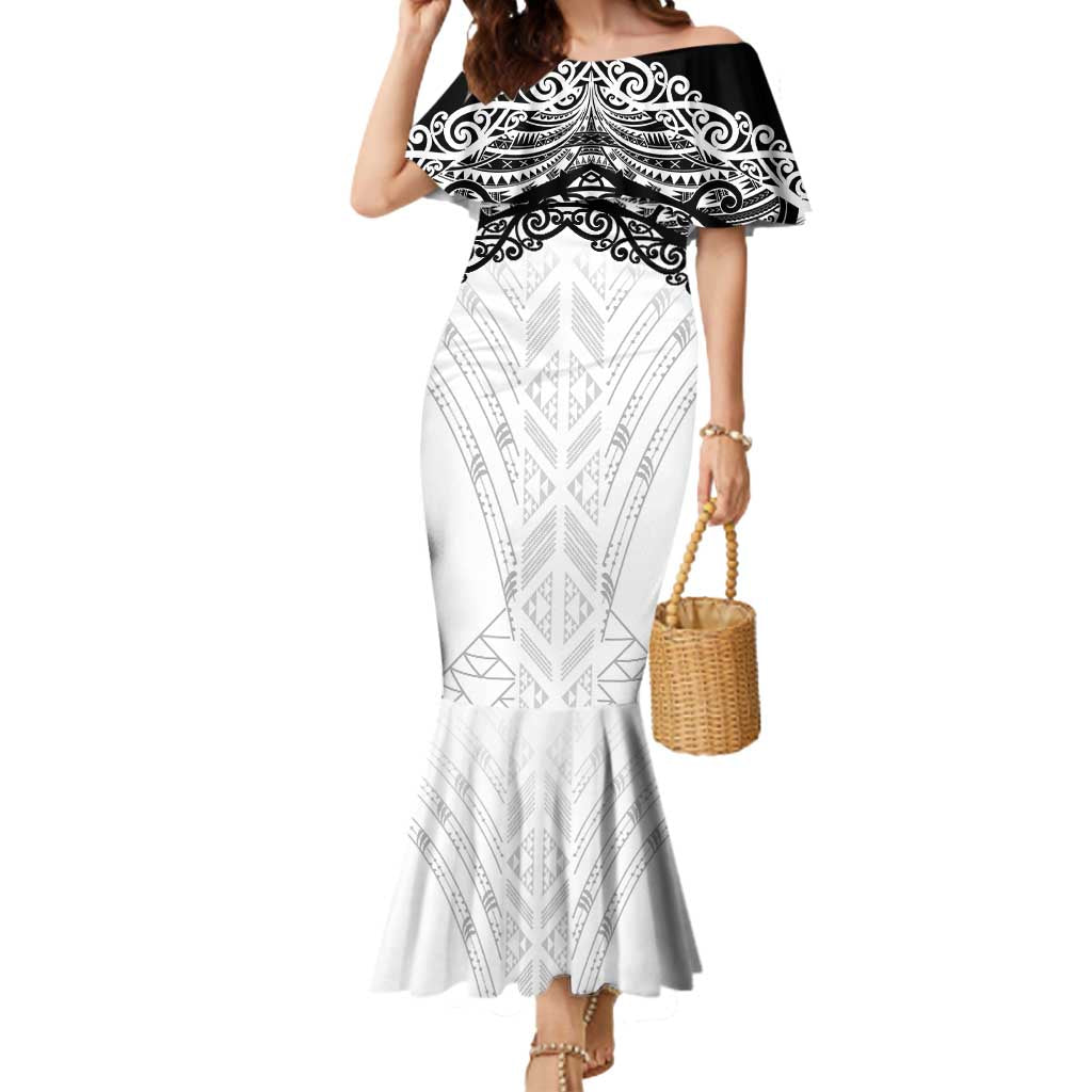 New Zealand Koru Fern Custom Mermaid Dress Simple Taniko Motif LT9 Women White - Polynesian Pride