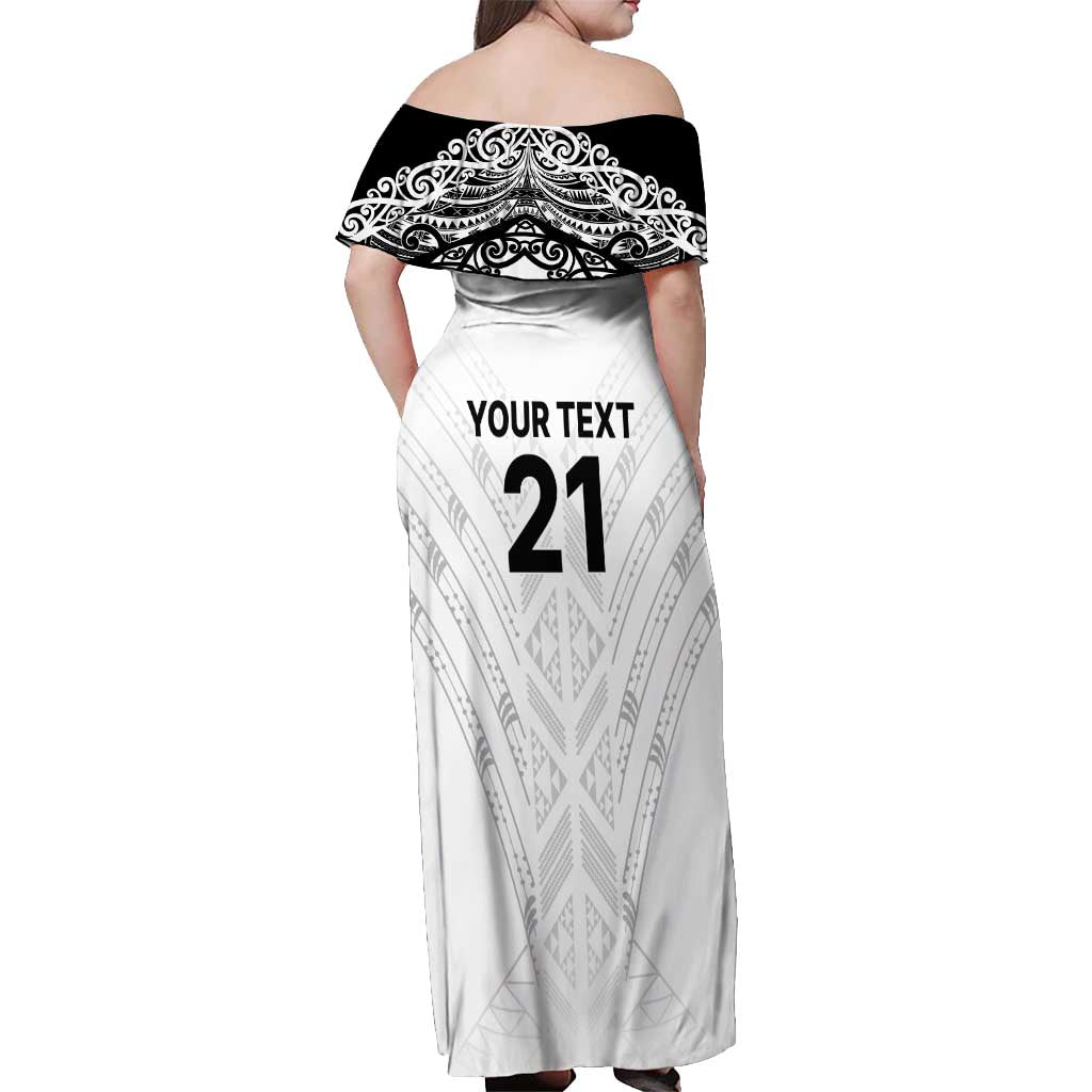 New Zealand Koru Fern Custom Off Shoulder Maxi Dress Simple Taniko Motif LT9 - Polynesian Pride