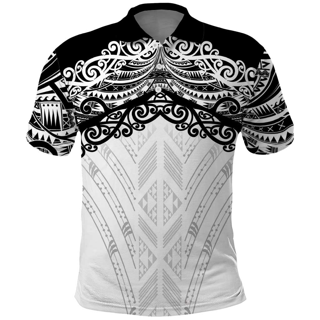 New Zealand Koru Fern Custom Polo Shirt Simple Taniko Motif LT9 White - Polynesian Pride