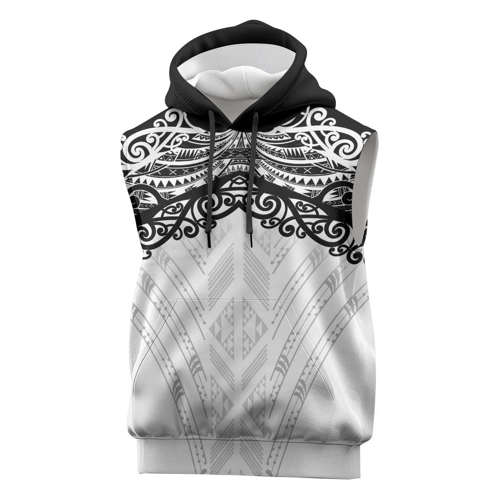 New Zealand Koru Fern Custom Sleeveless Hoodie Simple Taniko Motif LT9 White - Polynesian Pride