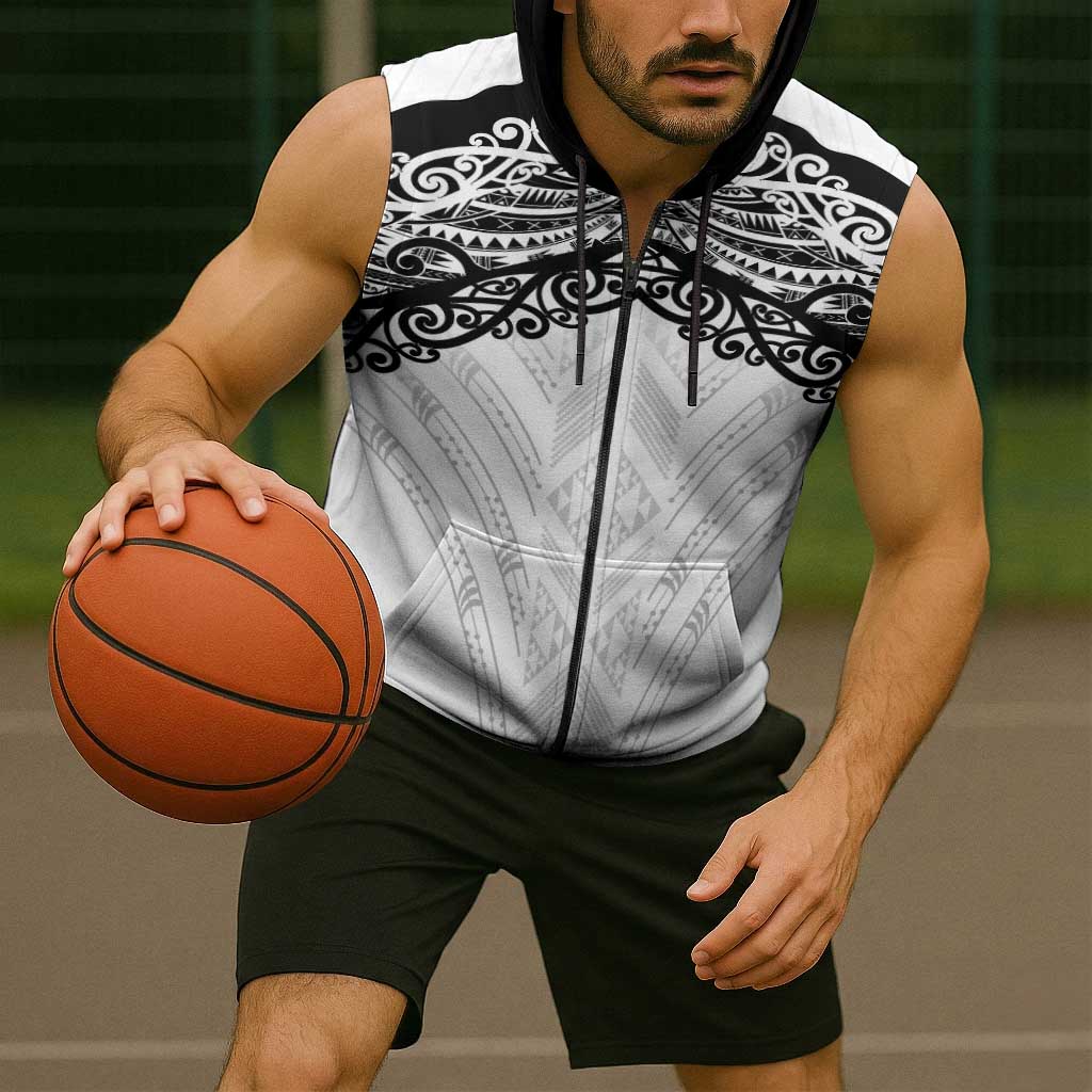 New Zealand Koru Fern Custom Sleeveless Zip Hoodie Simple Taniko Motif LT9 - Polynesian Pride