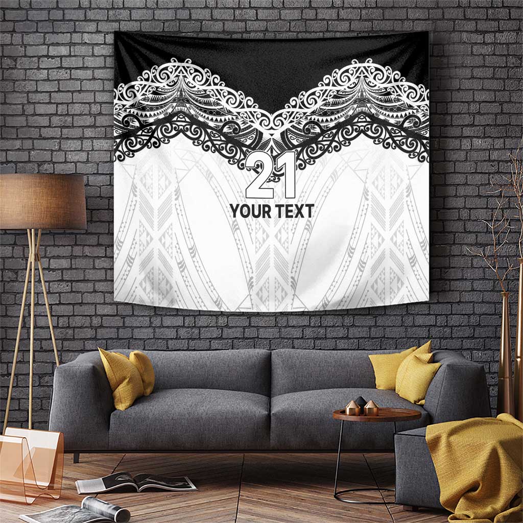 New Zealand Koru Fern Custom Tapestry Simple Taniko Motif LT9 White - Polynesian Pride