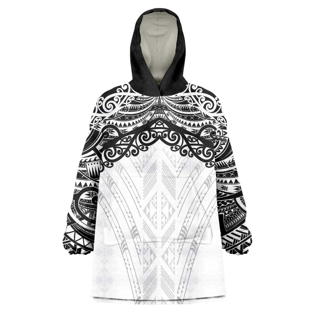 New Zealand Koru Fern Custom Wearable Blanket Hoodie Simple Taniko Motif LT9 One Size White - Polynesian Pride