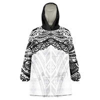 New Zealand Koru Fern Custom Wearable Blanket Hoodie Simple Taniko Motif LT9 One Size White - Polynesian Pride