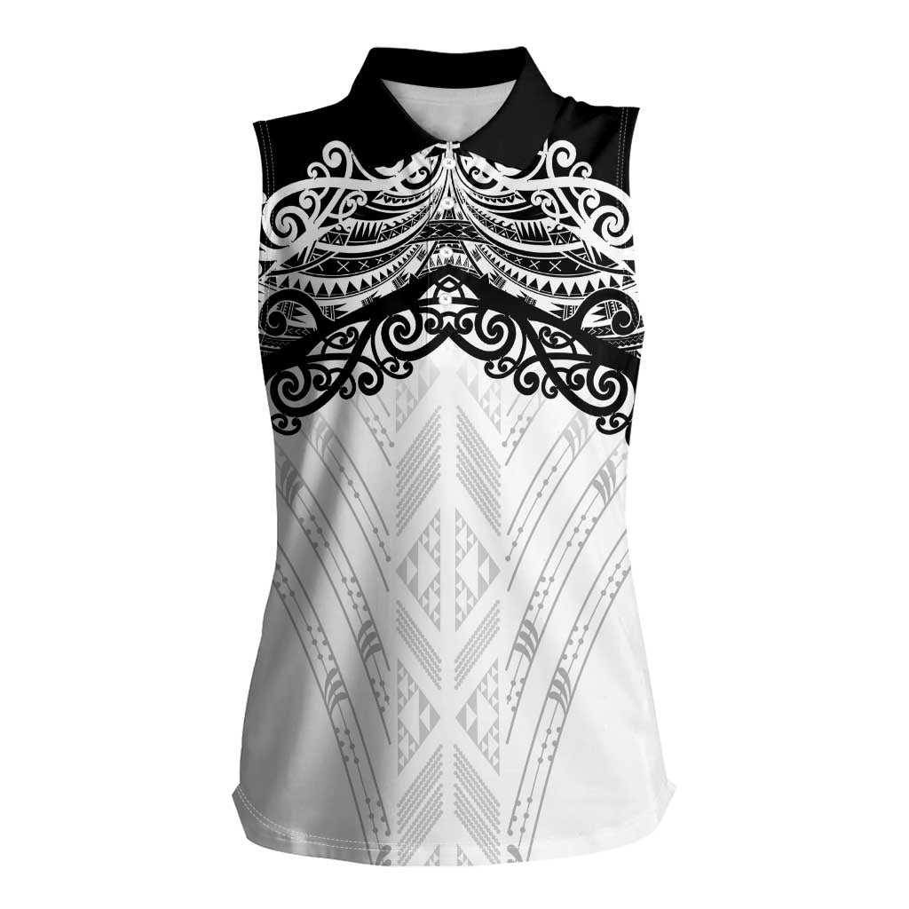 New Zealand Koru Fern Custom Women Sleeveless Polo Shirt Simple Taniko Motif LT9 Female White - Polynesian Pride