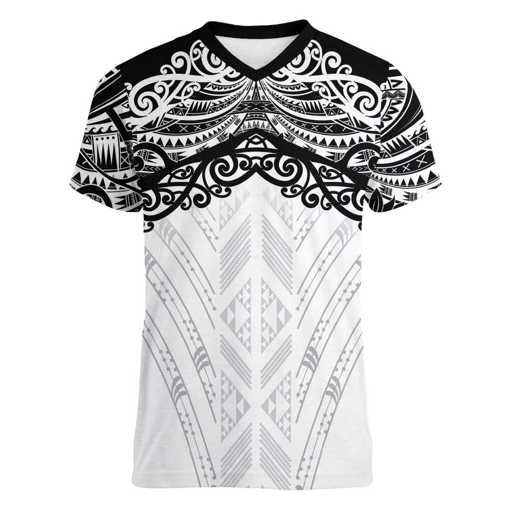 New Zealand Koru Fern Custom Women V-Neck T-Shirt Simple Taniko Motif LT9 Female White - Polynesian Pride