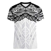 New Zealand Koru Fern Custom Women V-Neck T-Shirt Simple Taniko Motif LT9 Female White - Polynesian Pride