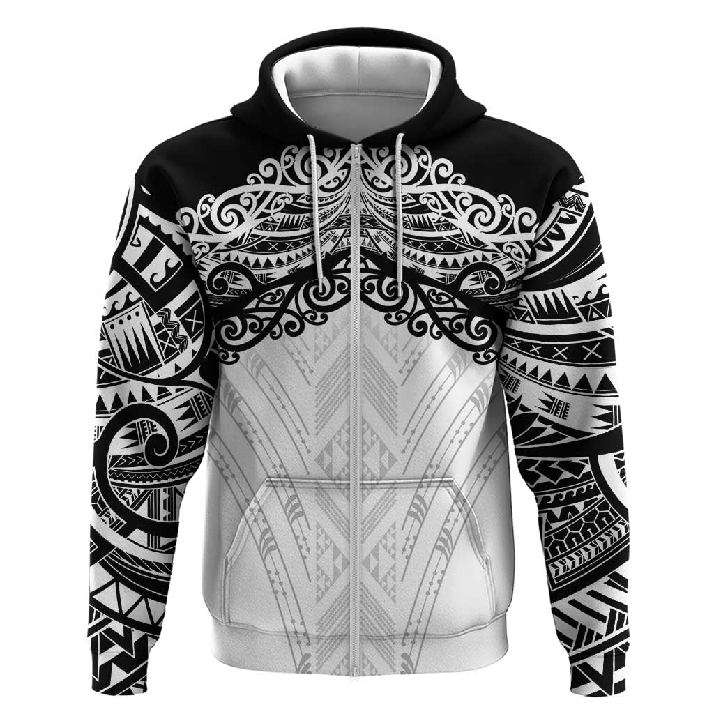 New Zealand Koru Fern Custom Zip Hoodie Simple Taniko Motif LT9 Zip Hoodie White - Polynesian Pride