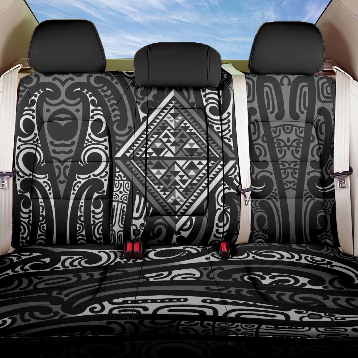 New Zealand Maori Taniko Back Car Seat Cover Black Kowhaiwhai Puhoro LT9 One Size Black - Polynesian Pride