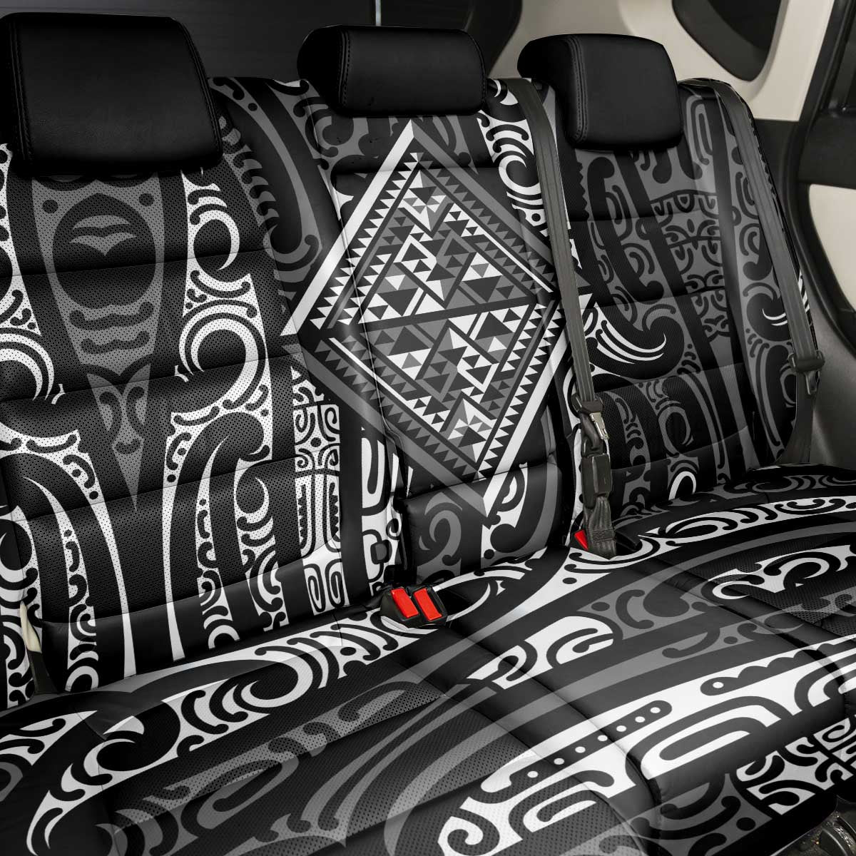 New Zealand Maori Taniko Back Car Seat Cover Black Kowhaiwhai Puhoro LT9 - Polynesian Pride