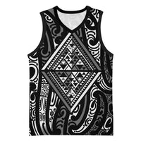 New Zealand Maori Taniko Basketball Jersey Black Kowhaiwhai Puhoro LT9 Unisex Black - Polynesian Pride