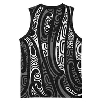 New Zealand Maori Taniko Basketball Jersey Black Kowhaiwhai Puhoro LT9 - Polynesian Pride