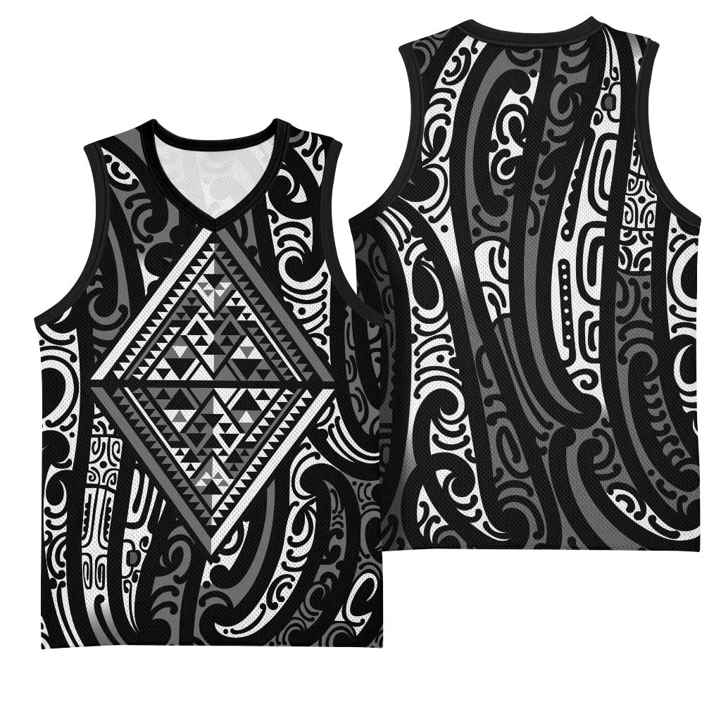 New Zealand Maori Taniko Basketball Jersey Black Kowhaiwhai Puhoro LT9 - Polynesian Pride