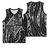 New Zealand Maori Taniko Basketball Jersey Black Kowhaiwhai Puhoro LT9 - Polynesian Pride