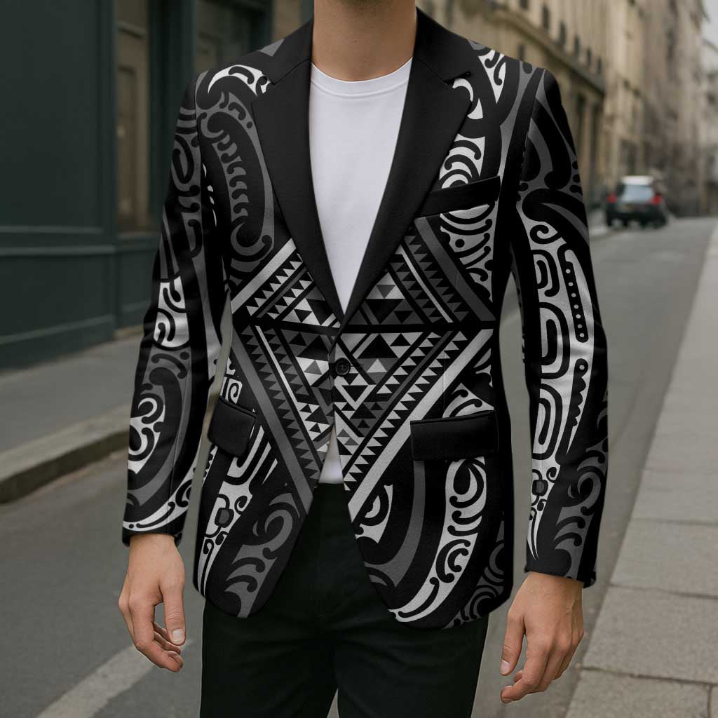 New Zealand Maori Taniko Blazer Black Kowhaiwhai Puhoro - Polynesian Pride
