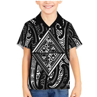 New Zealand Maori Taniko Family Matching Mermaid Dress and Hawaiian Shirt Black Kowhaiwhai Puhoro LT9 Son's Shirt Black - Polynesian Pride