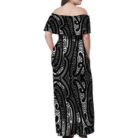 New Zealand Maori Taniko Family Matching Off Shoulder Maxi Dress and Hawaiian Shirt Black Kowhaiwhai Puhoro LT9 - Polynesian Pride