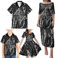 New Zealand Maori Taniko Family Matching Puletasi and Hawaiian Shirt Black Kowhaiwhai Puhoro LT9 - Polynesian Pride