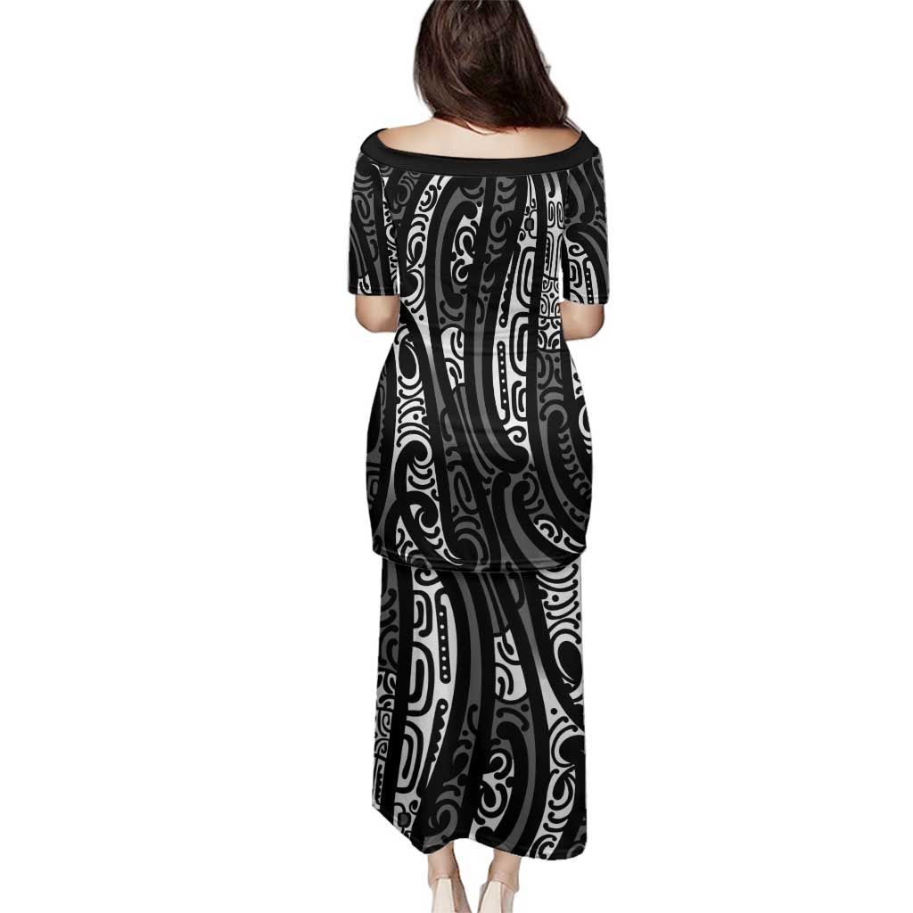 New Zealand Maori Taniko Family Matching Puletasi and Hawaiian Shirt Black Kowhaiwhai Puhoro LT9 - Polynesian Pride