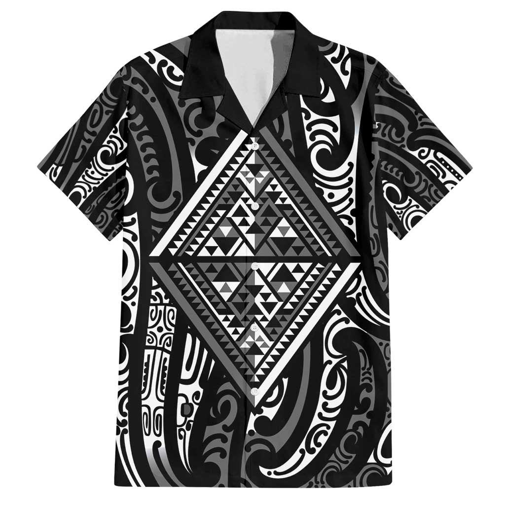 New Zealand Maori Taniko Family Matching Summer Maxi Dress and Hawaiian Shirt Black Kowhaiwhai Puhoro LT9 Dad's Shirt - Short Sleeve Black - Polynesian Pride