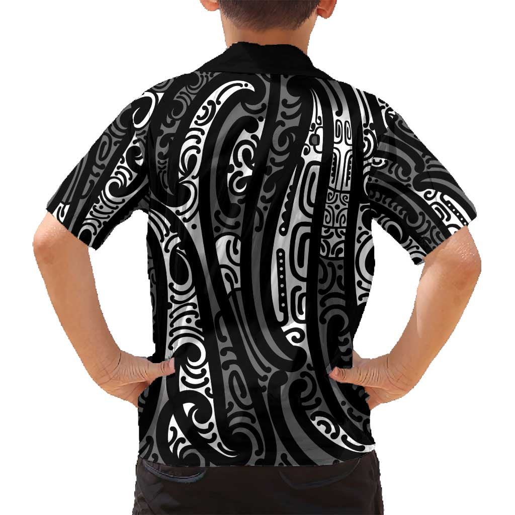 New Zealand Maori Taniko Family Matching Tank Maxi Dress and Hawaiian Shirt Black Kowhaiwhai Puhoro LT9 - Polynesian Pride