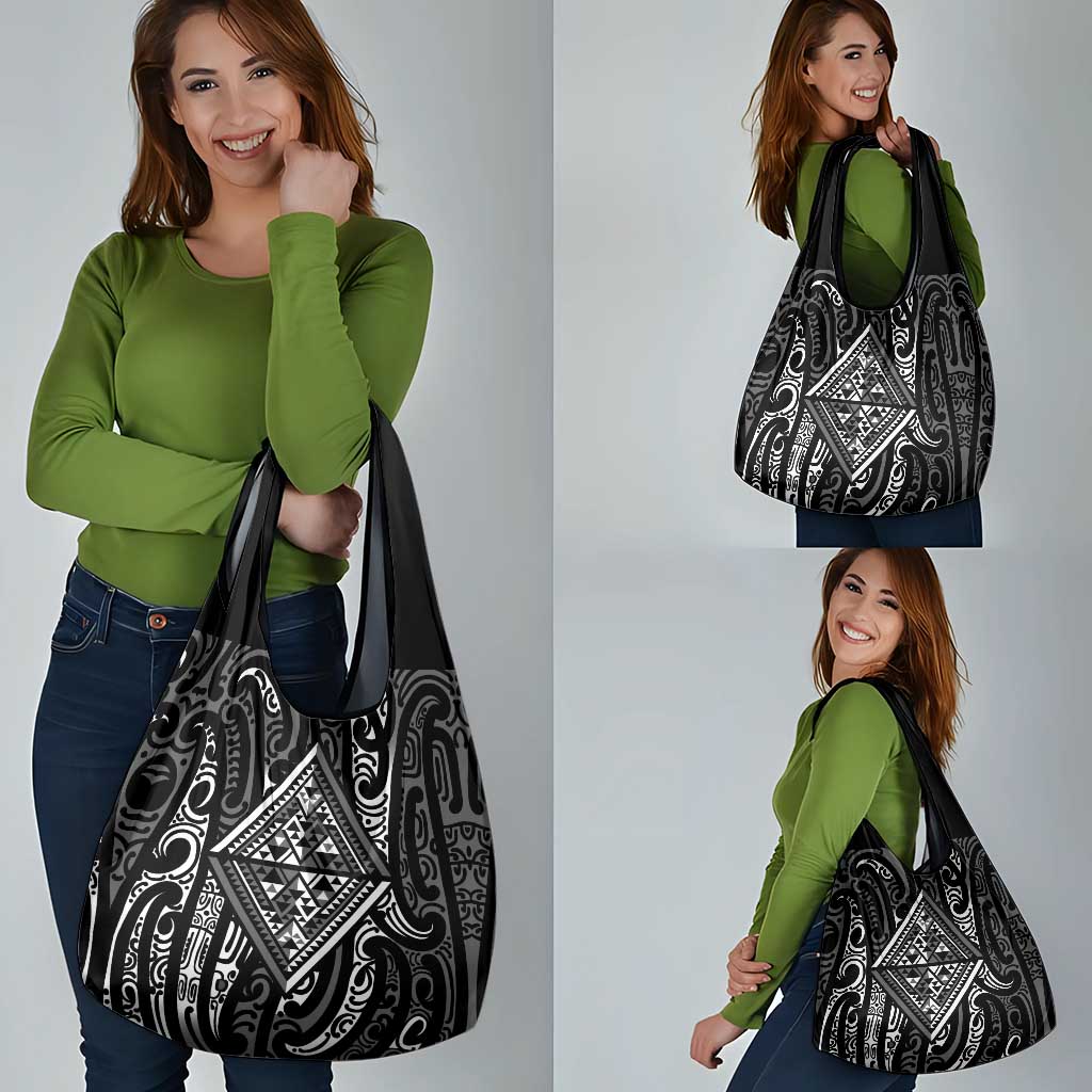 New Zealand Maori Taniko Grocery Bag Black Kowhaiwhai Puhoro