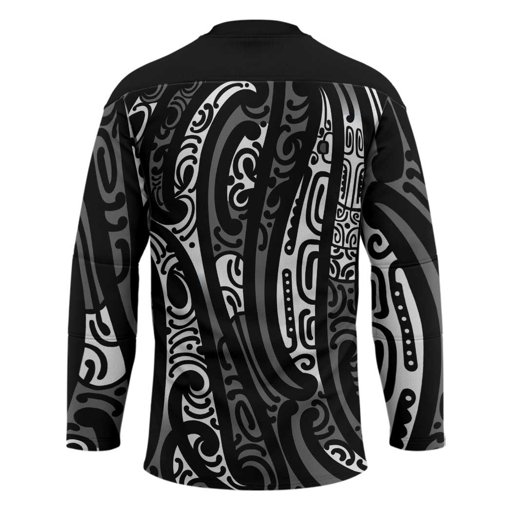 New Zealand Maori Taniko Hockey Jersey Black Kowhaiwhai Puhoro LT9 - Polynesian Pride