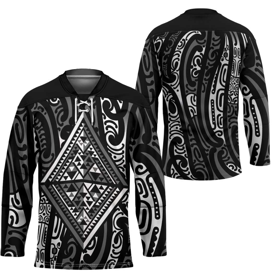 New Zealand Maori Taniko Hockey Jersey Black Kowhaiwhai Puhoro LT9 - Polynesian Pride