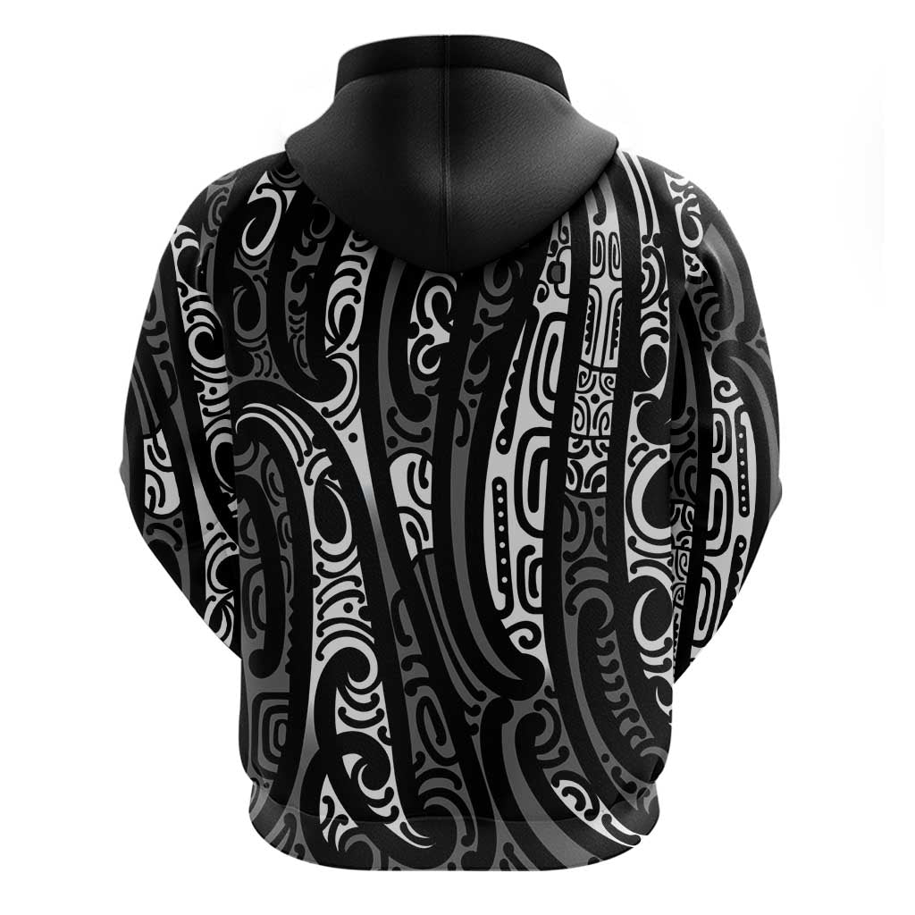 New Zealand Maori Taniko Hoodie Black Kowhaiwhai Puhoro LT9 - Polynesian Pride