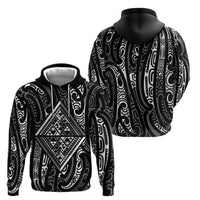 New Zealand Maori Taniko Hoodie Black Kowhaiwhai Puhoro LT9 - Polynesian Pride