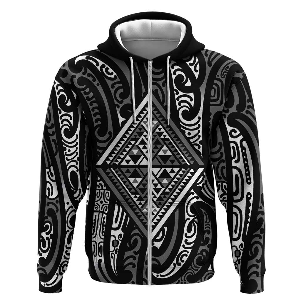 New Zealand Maori Taniko Hoodie Black Kowhaiwhai Puhoro LT9 Zip Hoodie Black - Polynesian Pride