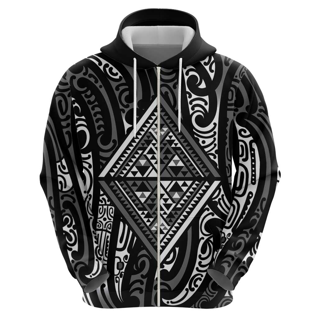 New Zealand Maori Taniko Hoodie Black Kowhaiwhai Puhoro LT9 - Polynesian Pride