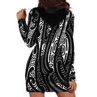New Zealand Maori Taniko Hoodie Dress Black Kowhaiwhai Puhoro LT9 - Polynesian Pride
