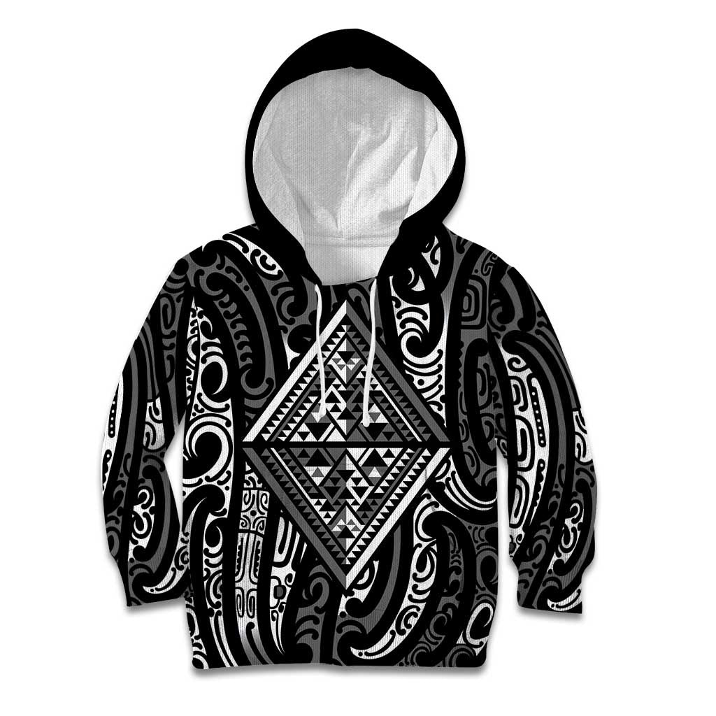 New Zealand Maori Taniko Kid Hoodie Black Kowhaiwhai Puhoro LT9 Hoodie Black - Polynesian Pride