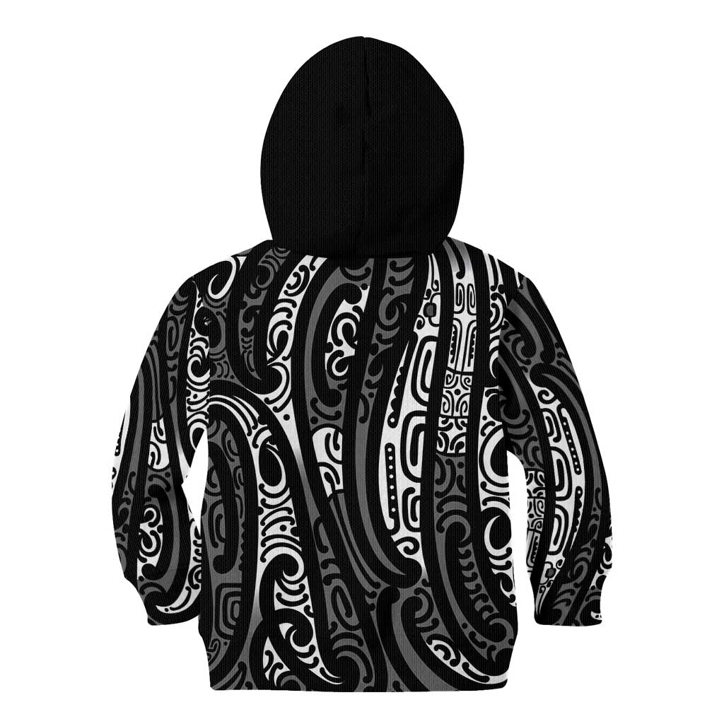 New Zealand Maori Taniko Kid Hoodie Black Kowhaiwhai Puhoro LT9 - Polynesian Pride