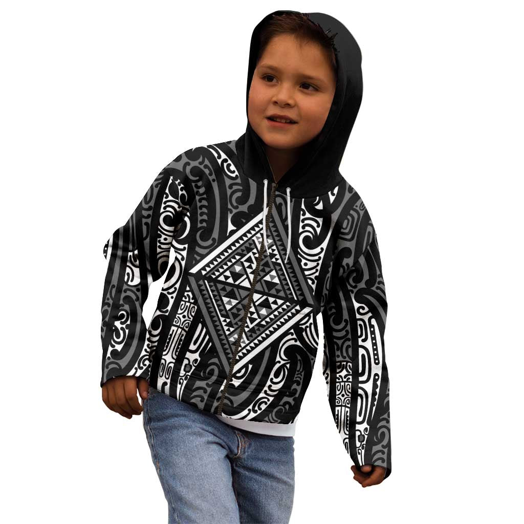 New Zealand Maori Taniko Kid Hoodie Black Kowhaiwhai Puhoro LT9 - Polynesian Pride