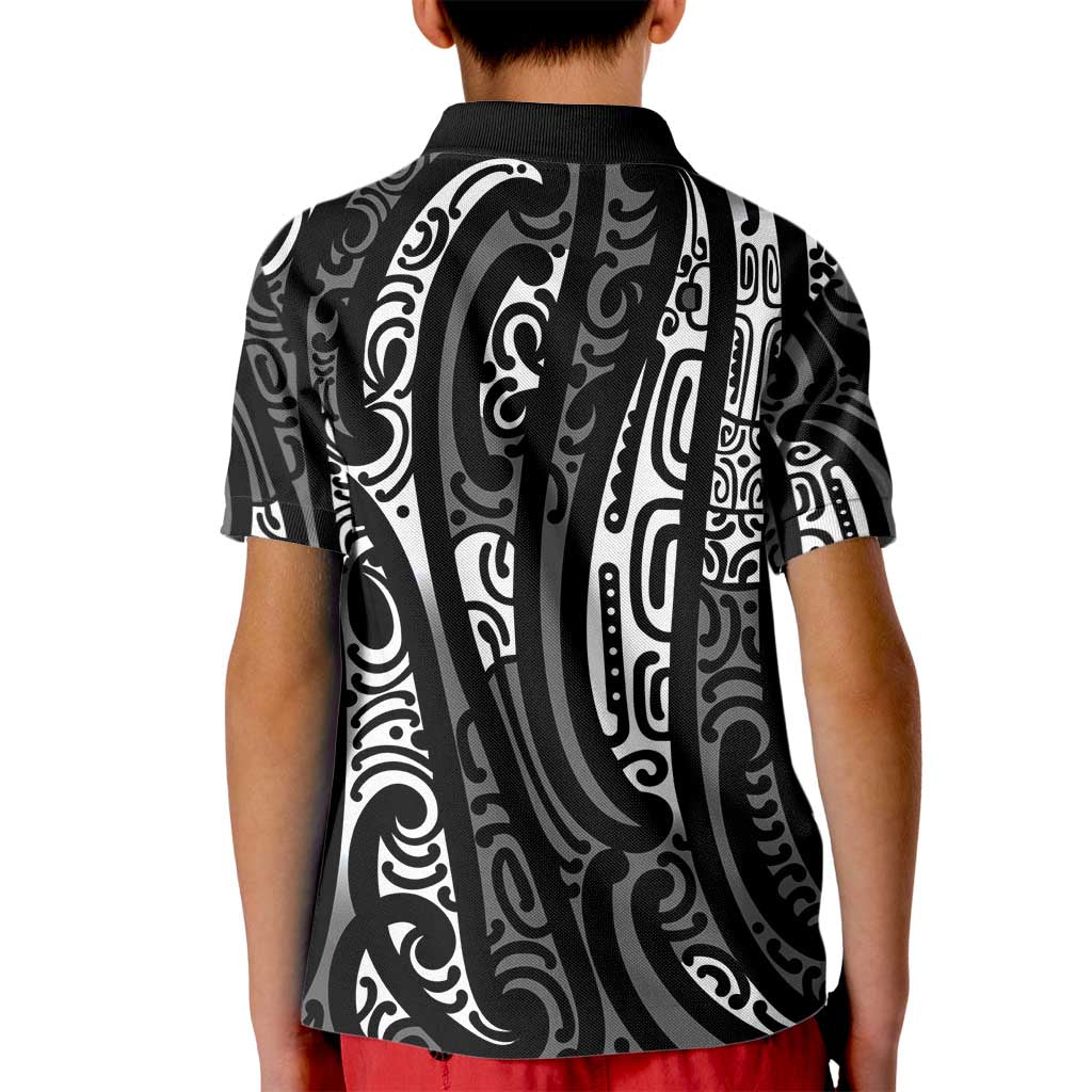 New Zealand Maori Taniko Kid Polo Shirt Black Kowhaiwhai Puhoro LT9 - Polynesian Pride