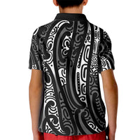 New Zealand Maori Taniko Kid Polo Shirt Black Kowhaiwhai Puhoro LT9 - Polynesian Pride