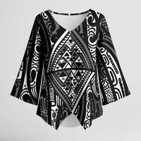 New Zealand Maori Taniko Kimono Sleeve Blouse Black Kowhaiwhai Puhoro LT9 Female Black - Polynesian Pride