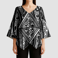 New Zealand Maori Taniko Kimono Sleeve Blouse Black Kowhaiwhai Puhoro LT9 - Polynesian Pride