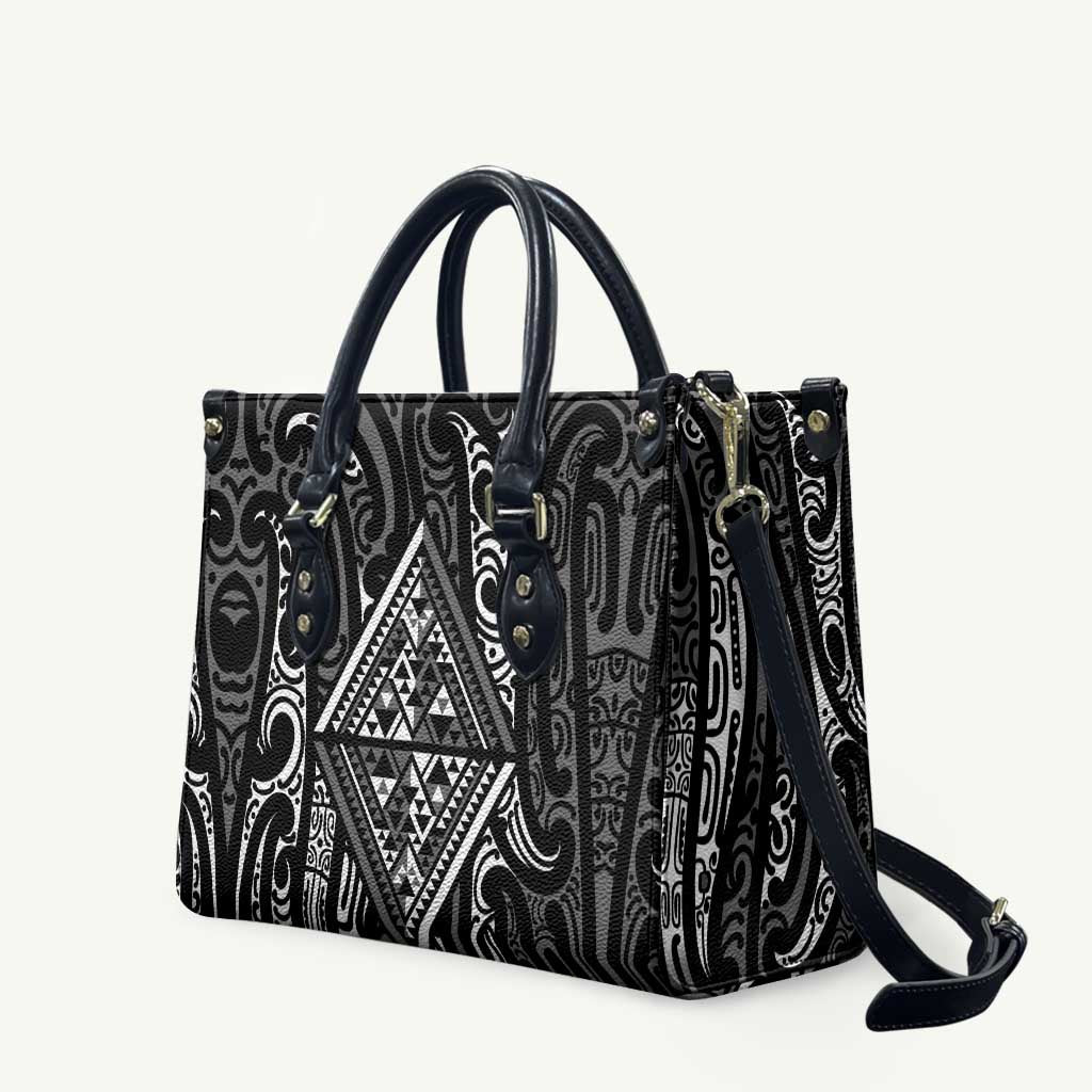 New Zealand Maori Taniko Leather Bag Black Kowhaiwhai Puhoro - Polynesian Pride