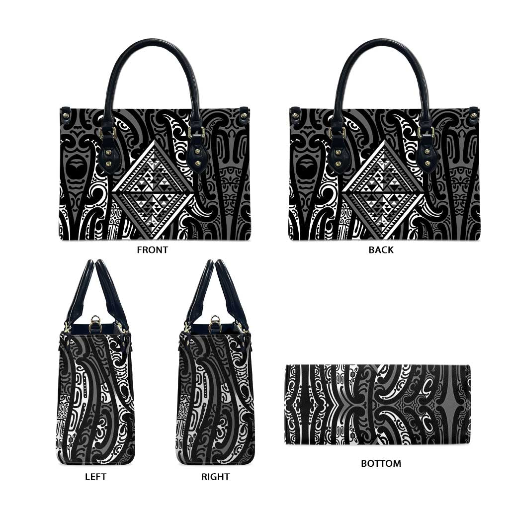 New Zealand Maori Taniko Leather Bag Black Kowhaiwhai Puhoro - Polynesian Pride
