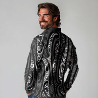 New Zealand Maori Taniko Long Sleeve Polo Shirt Black Kowhaiwhai Puhoro LT9 - Polynesian Pride