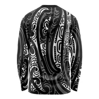 New Zealand Maori Taniko Long Sleeve Shirt Black Kowhaiwhai Puhoro LT9 - Polynesian Pride