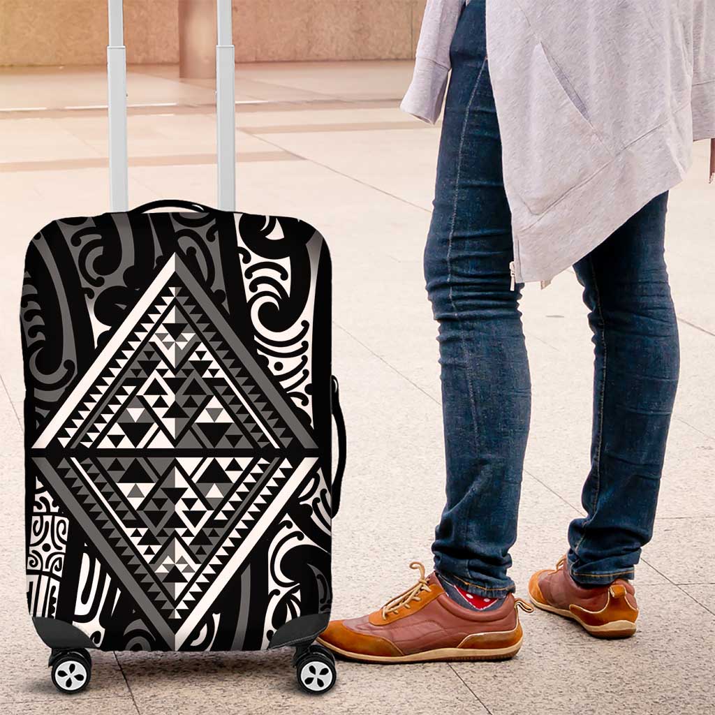 New Zealand Maori Taniko Luggage Cover Black Kowhaiwhai Puhoro LT9 Black - Polynesian Pride