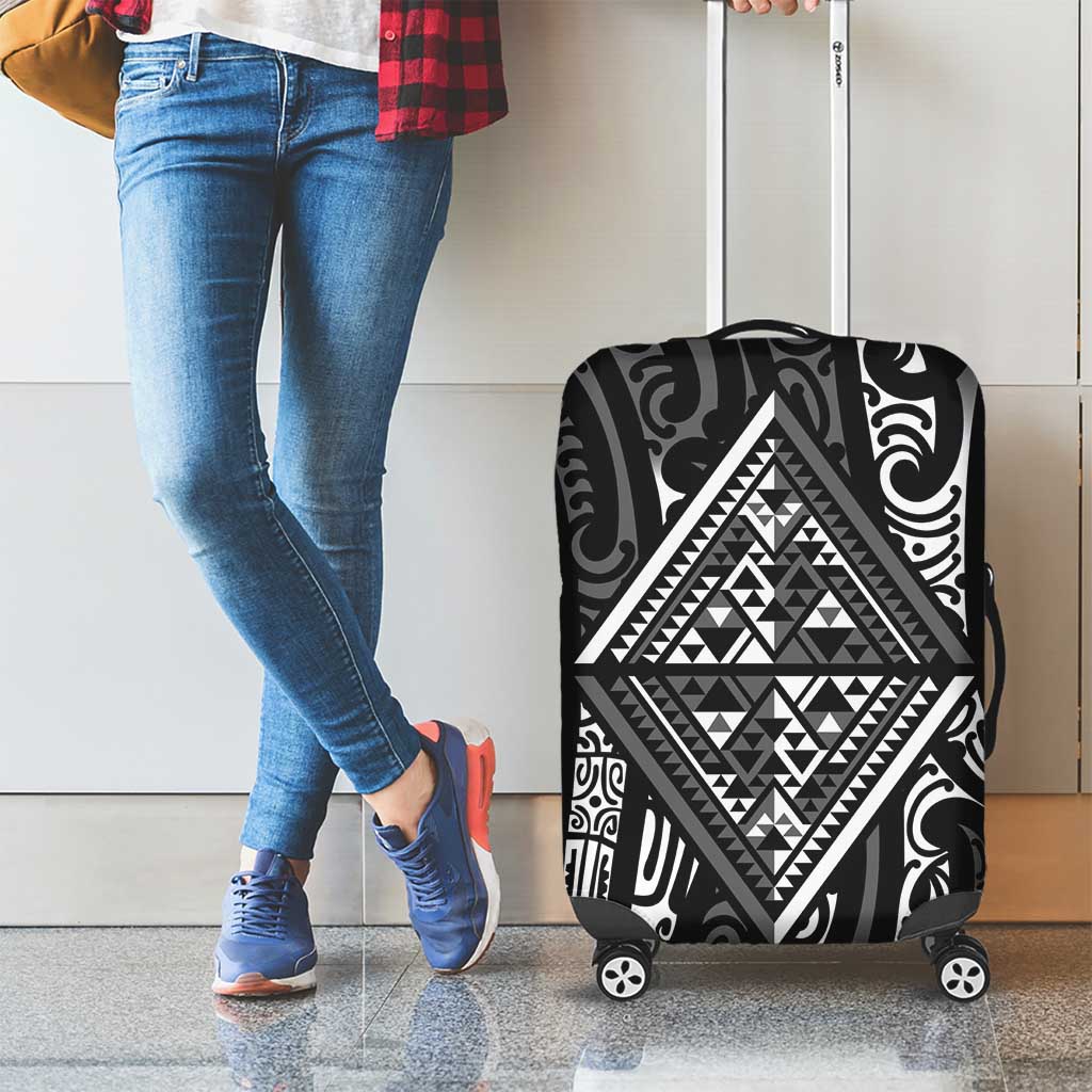 New Zealand Maori Taniko Luggage Cover Black Kowhaiwhai Puhoro LT9 - Polynesian Pride