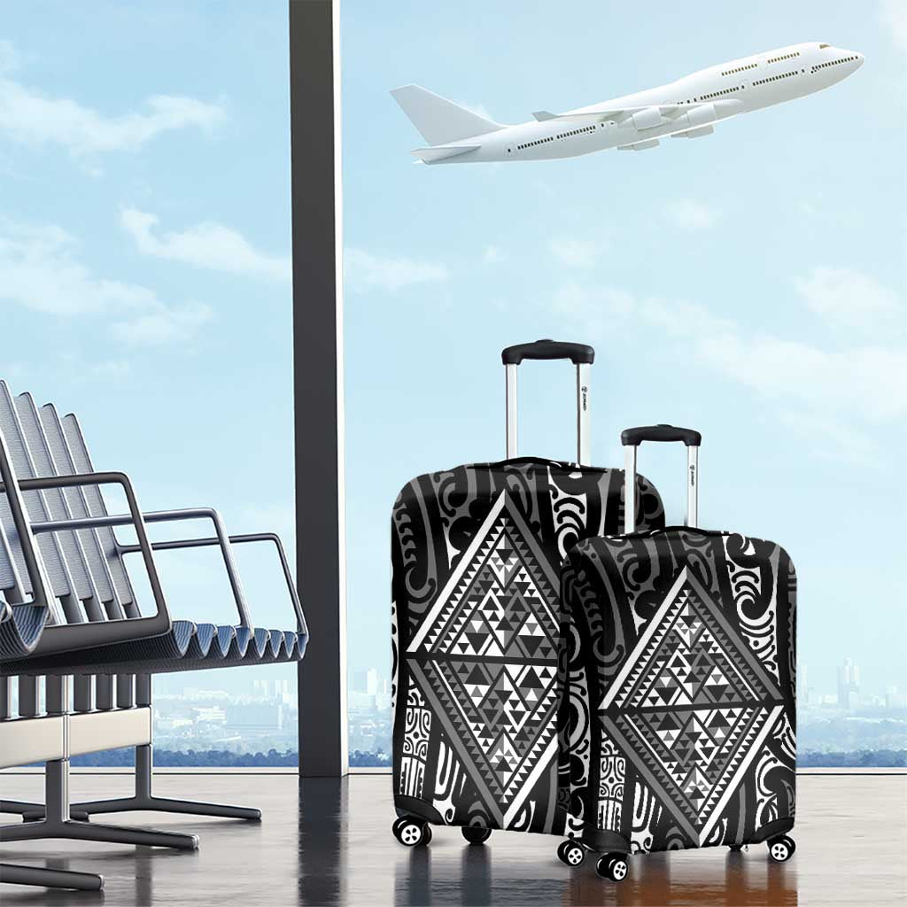 New Zealand Maori Taniko Luggage Cover Black Kowhaiwhai Puhoro LT9 - Polynesian Pride